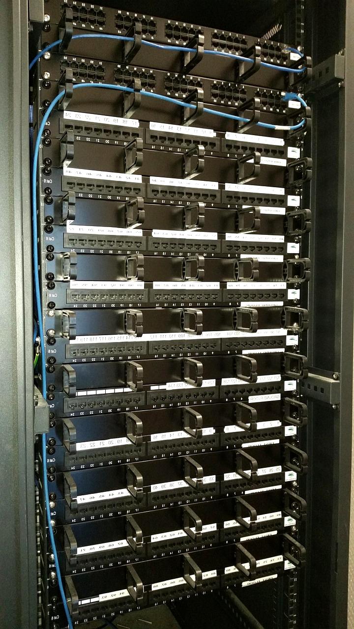 High-tech server racks glowing blue