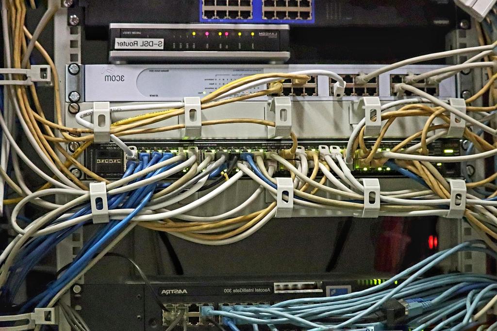 Futuristic server room with blue lighting